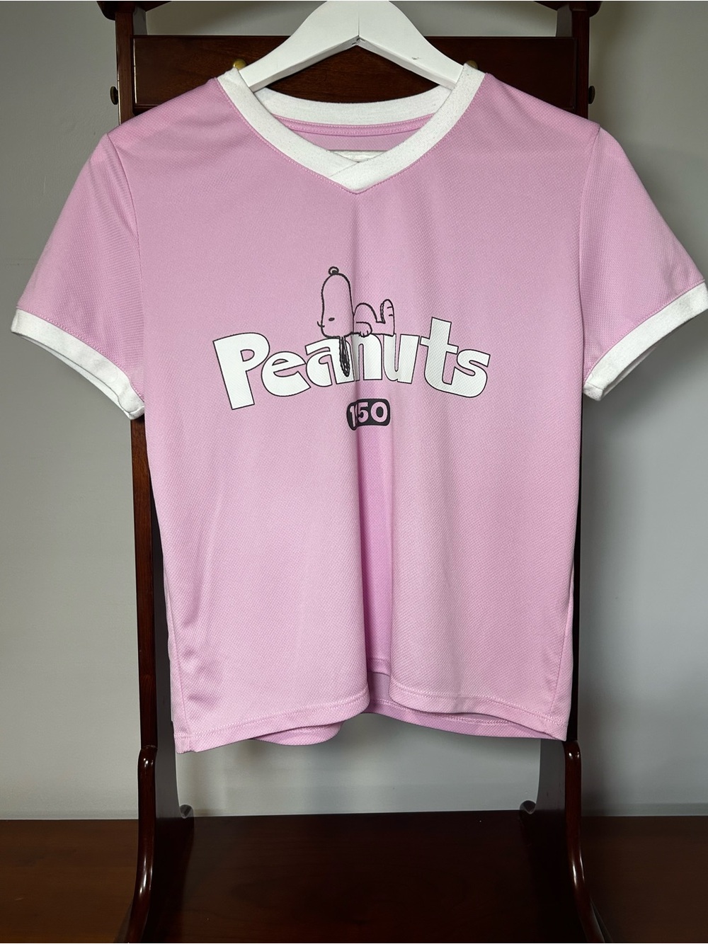 Peanuts 150 Pink Ringer Tee Juniors Small 4-6 Snoopy Woodstock Graphic Pink